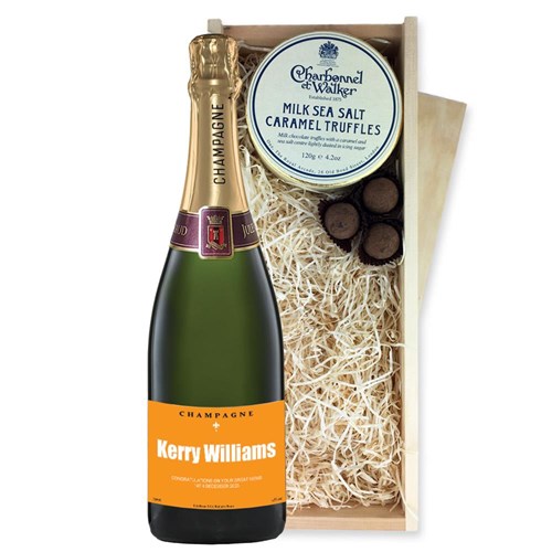Personalised Champagne - Orange Label And Milk Sea Salt Charbonnel Chocolates Box